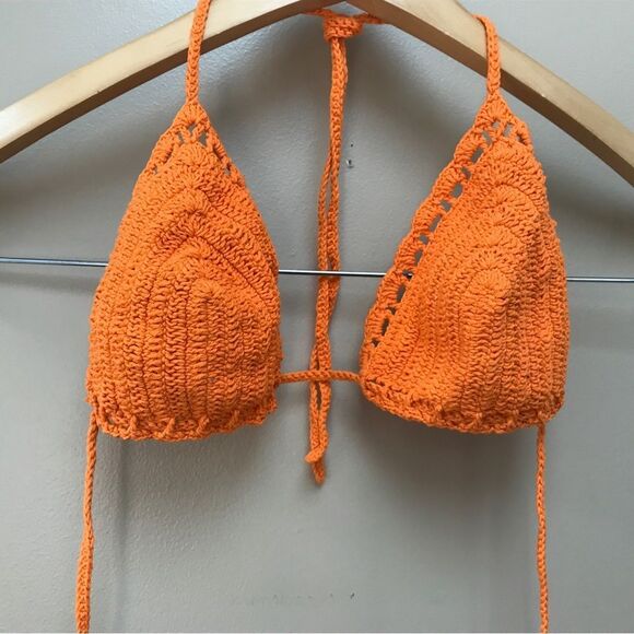 Handmade Crochet Orange Bikini Top Bralette (M/L) - Picture 2 of 6